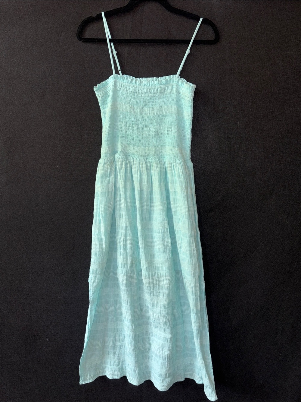 Socialite from Nordstroms Mint Green Smocked Midi SummeDress 100% Cotton Shell S